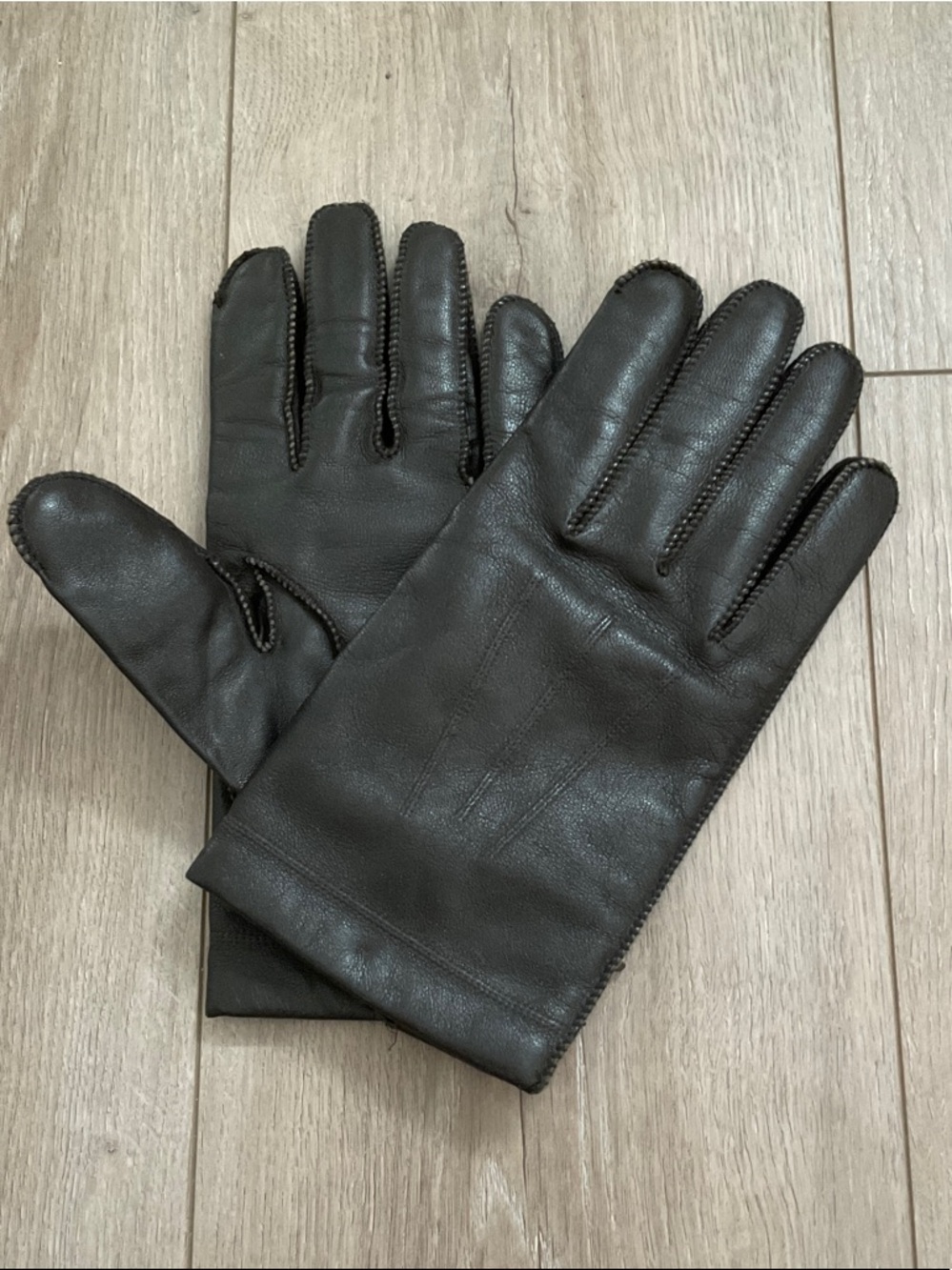 isotoner Men's Dark brown Almost Black Leather Gloves cashmere lined